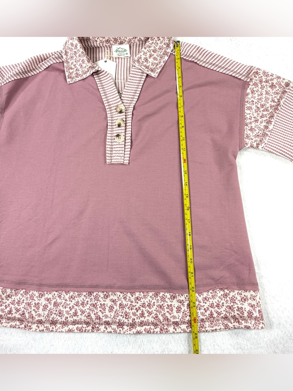 Very J New In NWT Mauve Oversized Floral Half Button Collared Knit Top Small - Picture 7 of 11